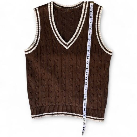 J. GALT Brown Cable Knit Sweater Vest 100% Cotton Academia Preppy Y2K Retro, S? - Picture 5 of 8